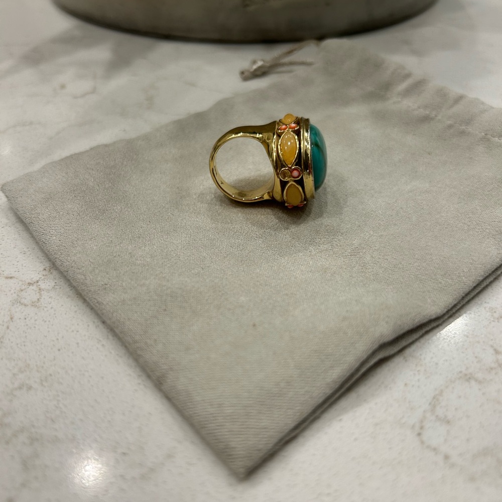 Gold-Tone Turquoise Statement Ring - Bold Blue Ge… - image 7
